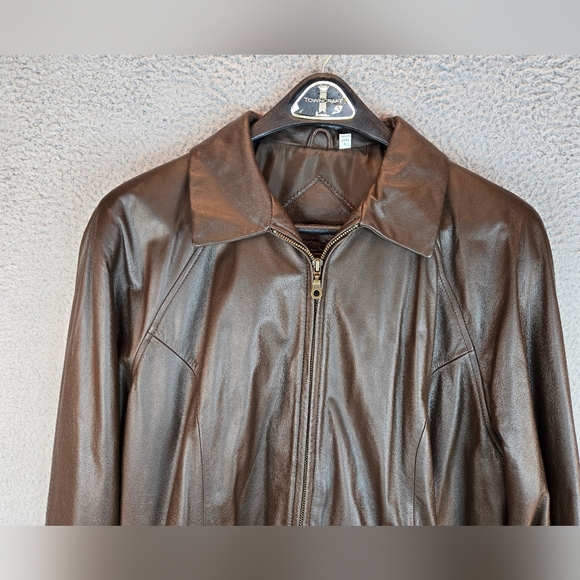Preston & York Mens Leather Jacket Sz L Chocolate Brown Aviator Look 2 Pockets - Picture 3 of 14